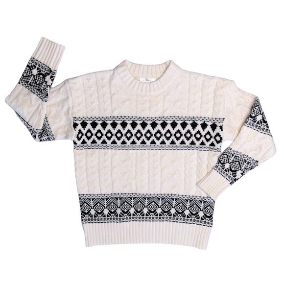 NWT REVOLVE LINE AND DOT Women's Cream Black Montana Faire Isle Sweater - Picture 2 of 9